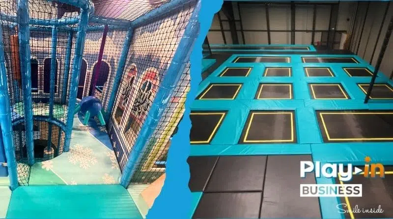 trampoline park et d'un côté obstacle dans une aire de jeux