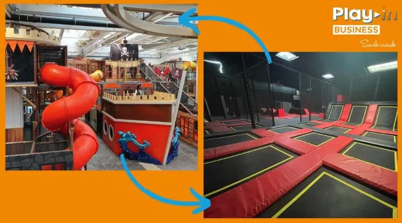 une aire de jeux et un trampoline en page de couverture